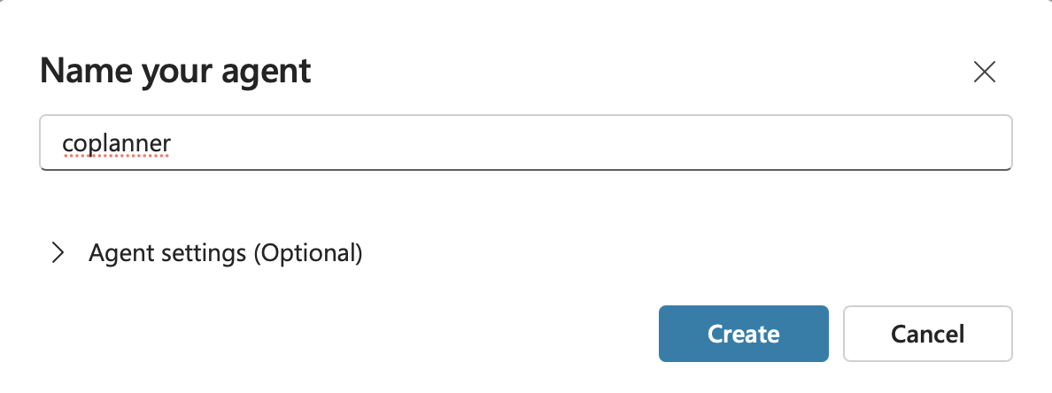 Copilot Studio dialog to name and create a new agent